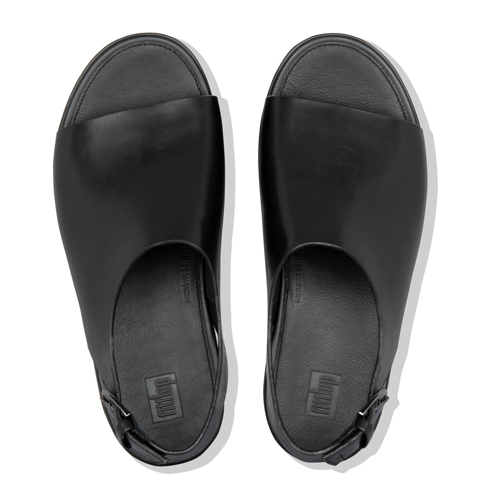 Fitflop Womens Wedge - Eloise Leather Back-strap - Black - 640-ZWNISM